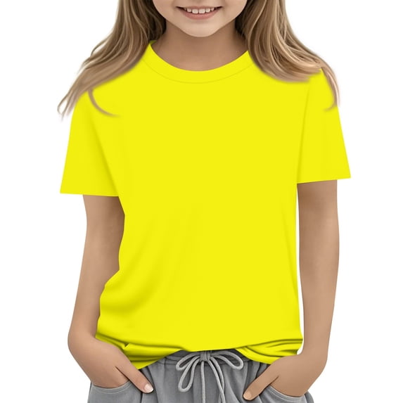 Dwellite Girls' Short Sleeve Shirts Crewneck T-Shirts Summer Tops Basic Tees 3-14 Years Yellow 150