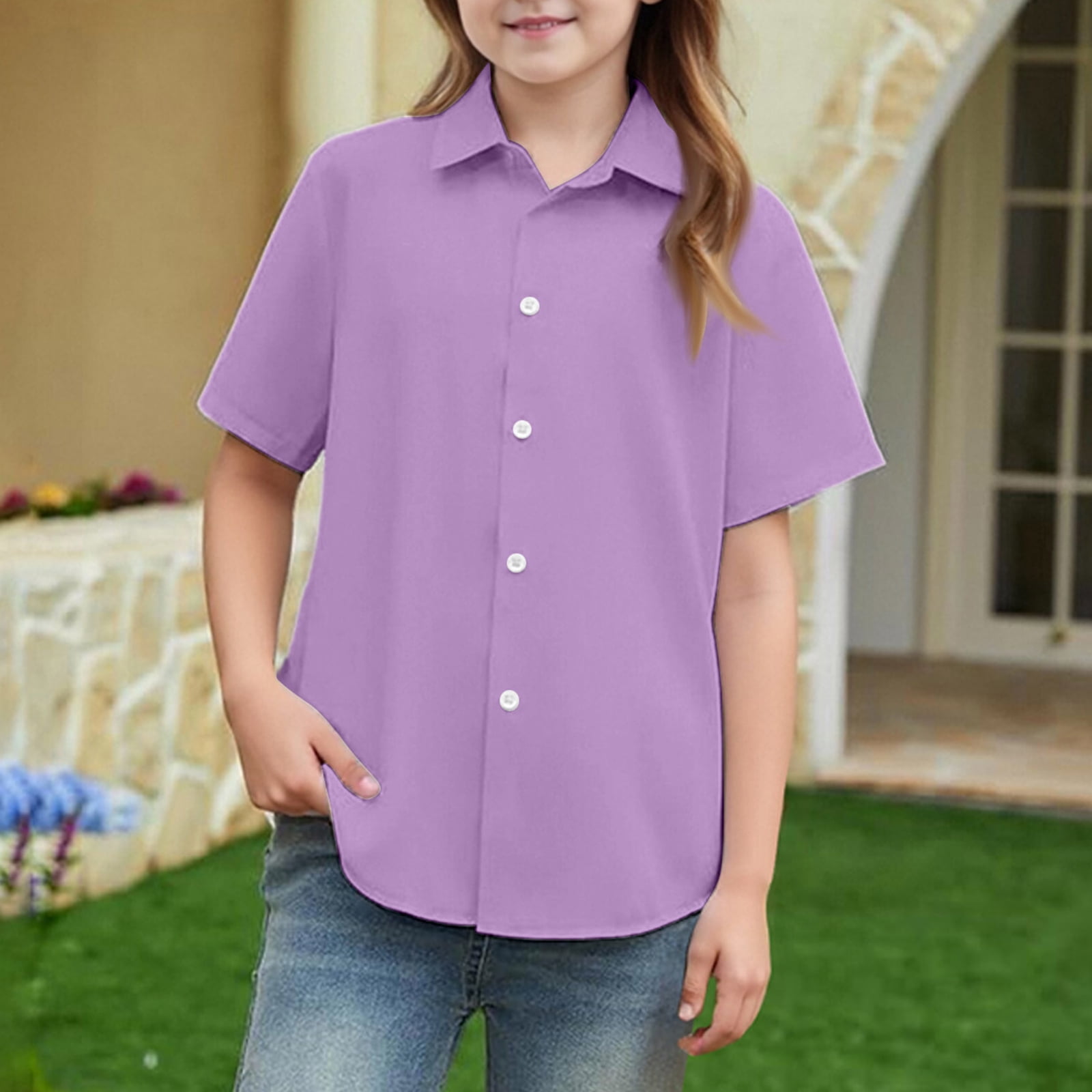 Dwellite Girls Short Sleeve Shirts School Uniform Button Down Shirt for ...