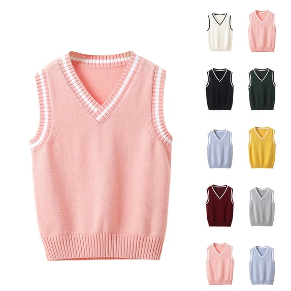 Dwellite Girls V-Neck Knitted Sweater Vest Sleeveless Spring Vest Coat Students Uniform School Wear Yellow 120