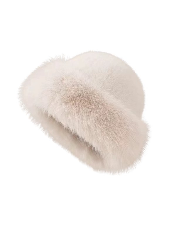 Hat for Women Winter Fashion Fuzzy Hat Wide Floppy Birm Soft Warm Beige