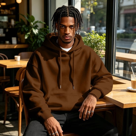 Dwellite Hoodie for Men Pullover Soft Fleece Sweatshirts Casual Long Sleeve Athletic Hoodies Pocket Coffee 3XL