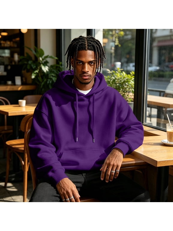 Hoodie for Men Pullover Soft Fleece Sweatshirts Casual Long Sleeve Athletic Hoodies with Pocket 2026 Dark Purple L
