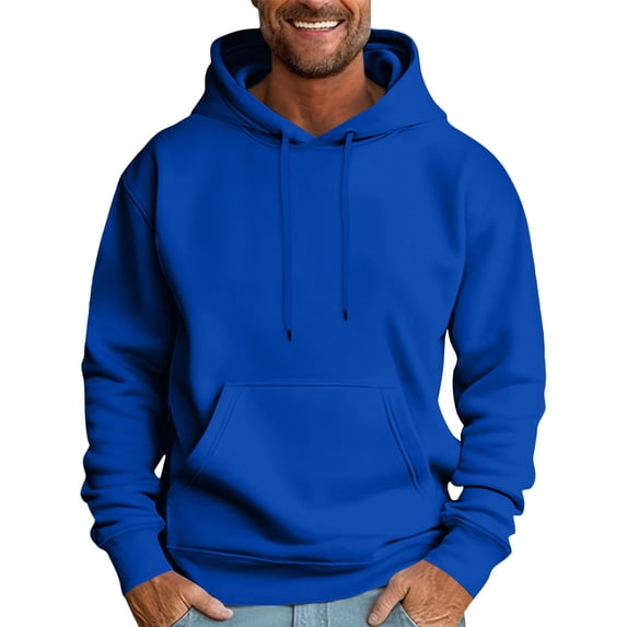 Dwellite Hoodies for Men Oversized Drawstring Casual Hoodie Fall Winter Hooded Long Sleeve Sweatshirt with Pocket Blue XL