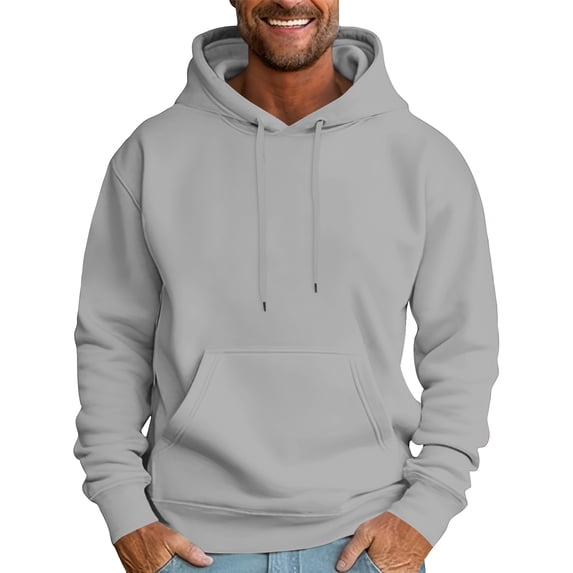 Dwellite Hoodies for Men Oversized Drawstring Casual Hoodie Fall Winter Hooded Long Sleeve Sweatshirt with Pocket Light Gray L