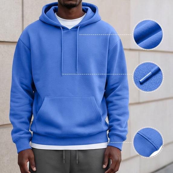 Dwellite Hoodies for Men Oversized Drawstring Casual Hoodie Fall Winter Hooded Sweatshirt with Pockets 2026 Royal Blue S
