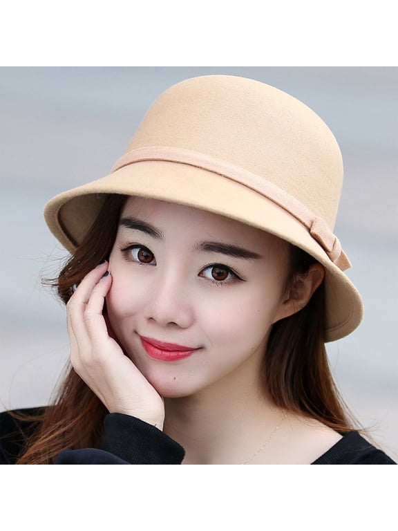 Ladies Hat Women Vintage Cloche Fall Winter Church Hat Wide Brim Hats for Travel Beige