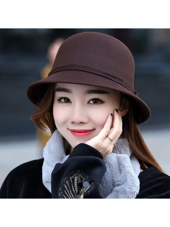 Ladies Hat Women Vintage Cloche Fall Winter Church Hat Wide Brim Hats for Travel Coffee