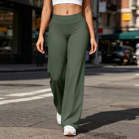 Dwellite Leggings for Womens Straight Leg Gym Yoga Pants High Waist Lifting Wide Leg Workout Pants with Pockets 2026 Green M