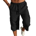 thumbnail image 1 of Dwellite Long Shorts Mens Below Knee Relaxed Fit Sweat Cargo Shorts Casual 3/4 Capri Pants Golf SweatShorts Multi Pockets Black S, 1 of 5