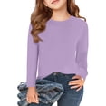 thumbnail image 1 of Dwellite Long Sleeve Shirts for Girls Crewneck Soft Fall Tops Casual Basic Cotton Blend Long Sleeve Tee 3-10 Years Light Purple 140, 1 of 5