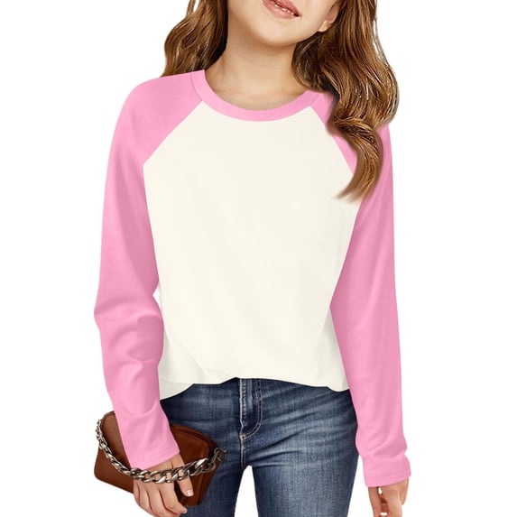 Dwellite Long Sleeve Shirts for Kids Casual Crewneck Soft Fall Tops Basic Cotton Blend Long Sleeve Tee 3-10 Years Light pink 160