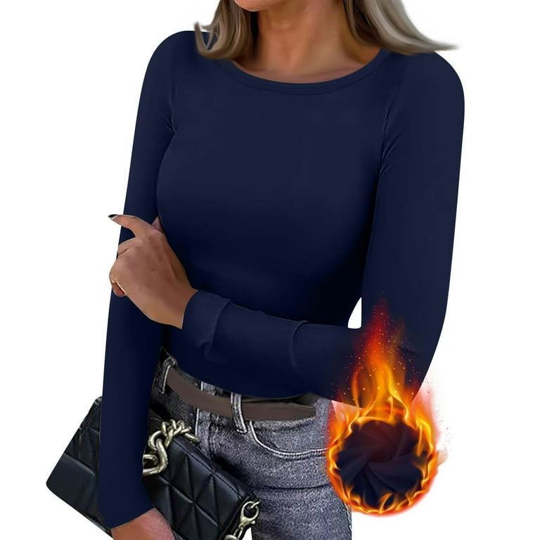 Dwellite Long Sleeve Shirts for Women Scoop Neck Fitted Tops