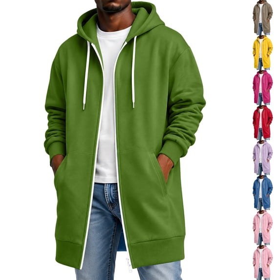 Dwellite Long Zip Up Hoodie Men Casual Lightweight Jacket Hooded Long Sweatshirt Full Zip Jacket with Pockets Green 4XL
