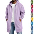 thumbnail image 1 of Dwellite Long Zip Up Hoodie Men Casual Lightweight Jacket Hooded Long Sweatshirt Full Zip Jacket with Pockets Light Purple M, 1 of 8