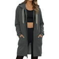 thumbnail image 1 of Dwellite Long Zip Up Hoodie Women with 2 Zippers Trendy Lightweight Fleece Hoodies Oversized Fall Sweatshirt Travel Athletic Tops Dark Gray XL, 1 of 5