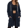 thumbnail image 1 of Dwellite Long Zip Up Hoodie Women with 2 Zippers Trendy Lightweight Fleece Hoodies Oversized Fall Sweatshirt Travel Athletic Tops Navy 2XL, 1 of 5