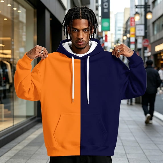 Dwellite Men Oversized Hoodie Casual Sweatshirt Athletic Fall Warm Top Heavyweight Fashion Baggy Sweatshirt with Pockets Blue M
