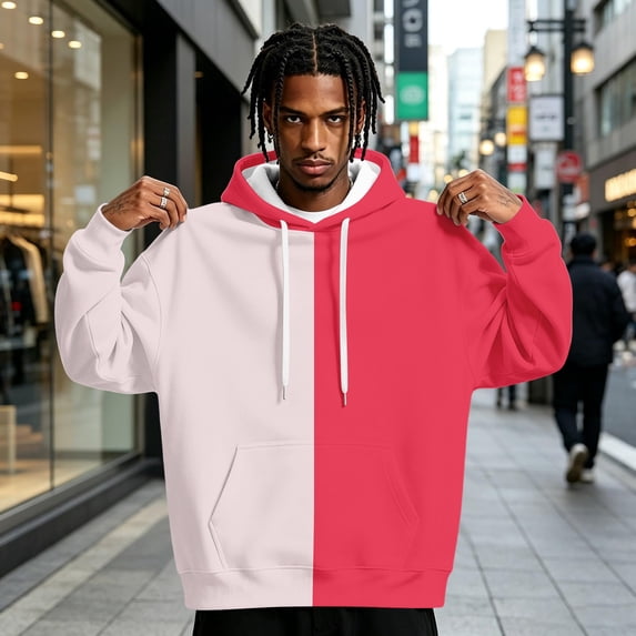 Dwellite Men Oversized Hoodie Casual Sweatshirt Athletic Fall Warm Top Heavyweight Fashion Baggy Sweatshirt with Pockets Red 2XL
