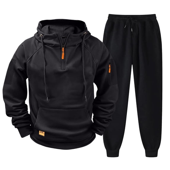Dwellite Men Tracksuit 2 Piece Outfit Sweat Suits Set Casual Half Zip Pullover Soft Hoodie & Jogger Sweatpants 2026 Black S