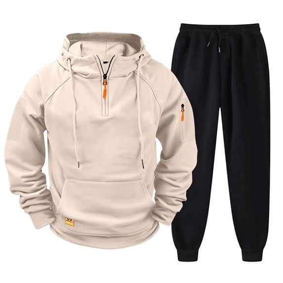 Dwellite Men Tracksuit 2 Piece Outfit Sweat Suits Set Casual Half Zip Pullover Soft Hoodie & Jogger Sweatpants 2026 Khaki S