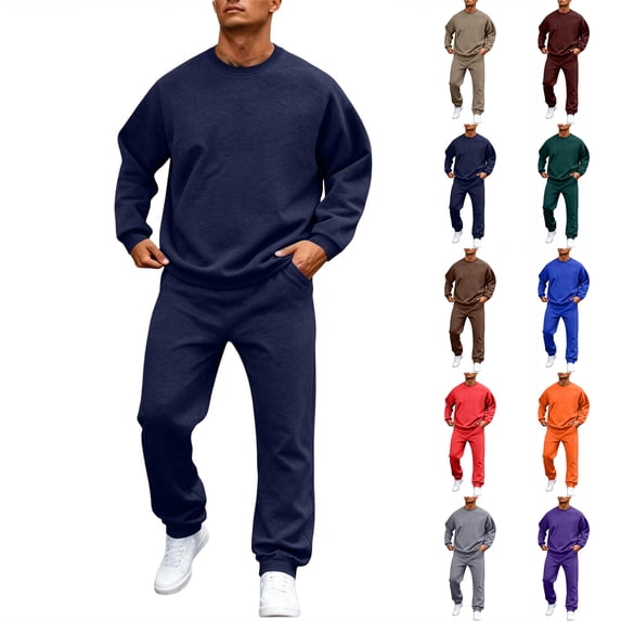 Dwellite Men’s 2 Piece Sweatsuit Set 2026 Crewneck Sweatshirt and Joggers Sets Casual Athletic Workout Lounge Outfit with Pockets Light Brown L