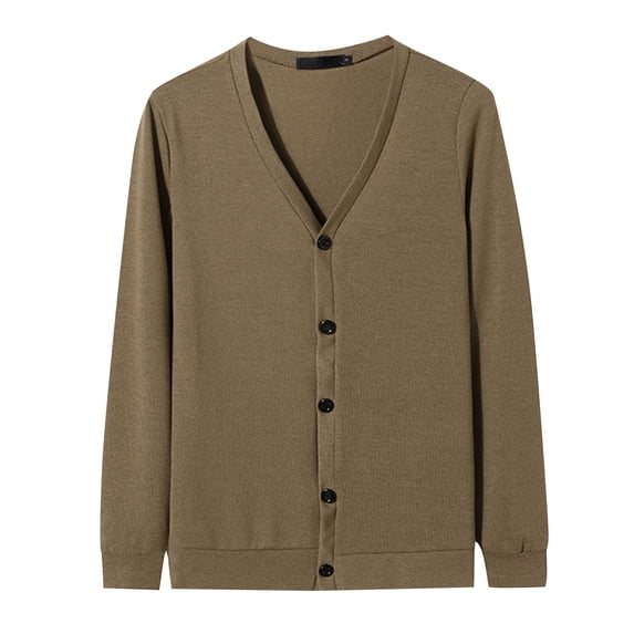 Dwellite Men's Cardigan Sweaters with Button Lightweight Casual V Neck Long Sleeve Pockets Knitted Sweater Coffee M