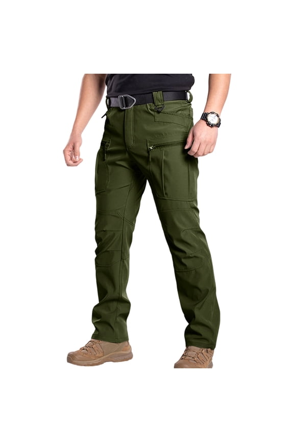 Men's Cargo Pants Travel Hunting Hiking Straight Waterproof Trousers with Zippered Pockets(No Belt) Green L