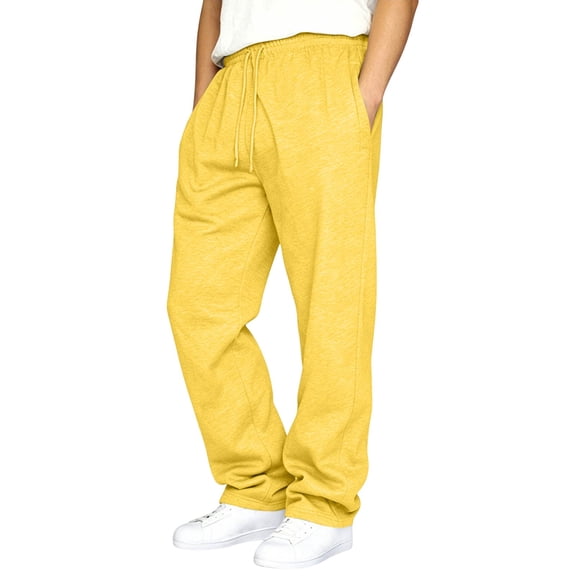 Dwellite Men's Cargo Sweatpants Plus Size Wide Leg Athletic Pants Hiking Oversized Leg Baggy Loose Fit Pull on Lightweight Joggers Pants Yellow L