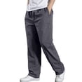 thumbnail image 1 of Dwellite Men's Casual Pants Relaxed Fit Drawstring Elastic Waist Lightweight Pant Twill Pleated Trousers with Pockets Dark Gray L, 1 of 5