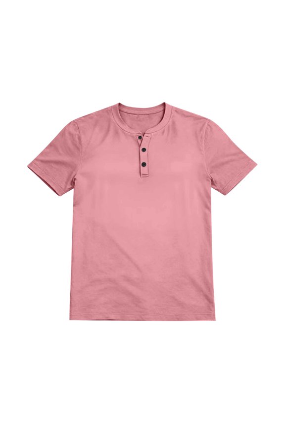 Men's Classic Henley Shirts Short Sleeve Button Blouses Casual Summer Lightweight Basic Shirts Pink L