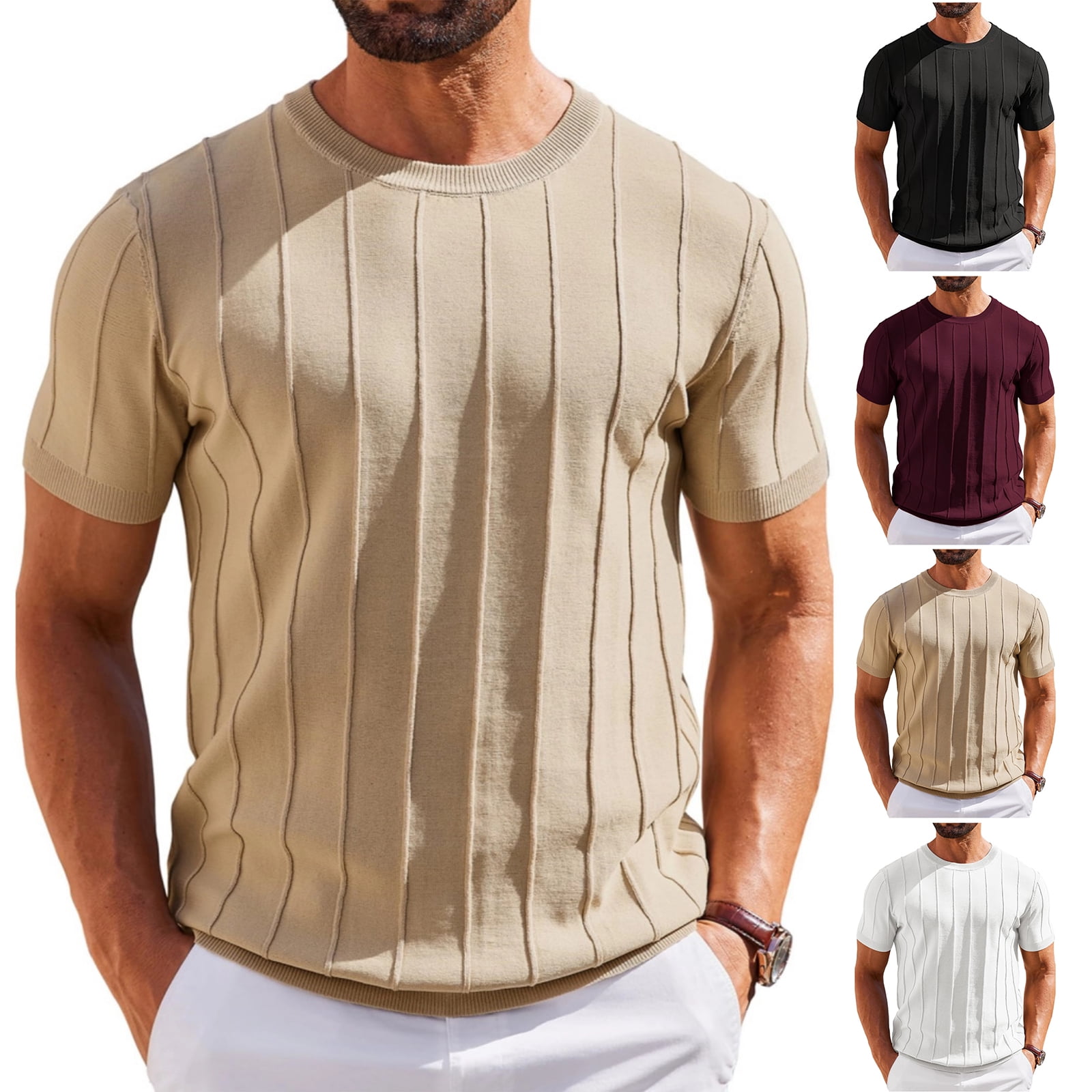 Dwellite Men's Classic Texture T-Shirts Crewneck Knit Short Sleeve ...