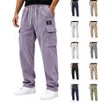 thumbnail image 1 of Dwellite Men's Corduroy Pants Wide Leg Baggy Cargo Sweatpants Loose Fit Casual Trousers with Multi Pocket Light Purple XL, 1 of 5
