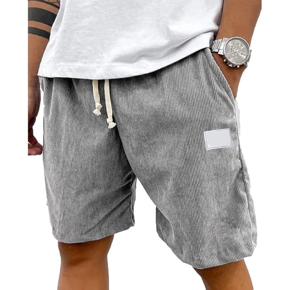 Dwellite Men's Corduroy Shorts Casual Elastic Waist Drawstring Shorts with Pockets Summer Beach SweatShorts Light Gray XL