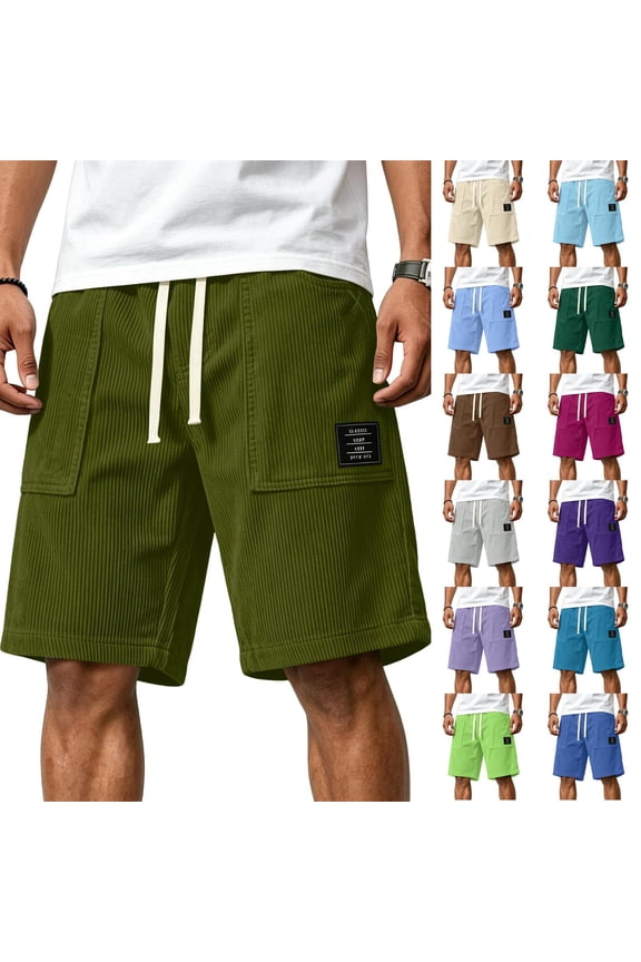 Men's Corduroy Shorts Casual Lightweight Shorts Elastic Waist Drawstring Summer Short with Pockets 2026 Light Purple S