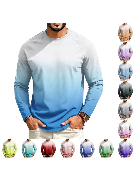 Men's Crewneck Long Sleeve T-Shirt Casual Cotton Jersey Fit Breathable Gradient Casual Sport Shirt 2026 Yellow S