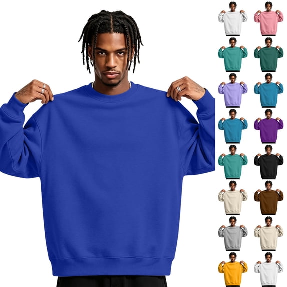 Dwellite Men's Crewneck Sweater Long Sleeve Pullover Sweaters Business Casual Lightweight Stretch Sweaters for Fall Winter Blue L
