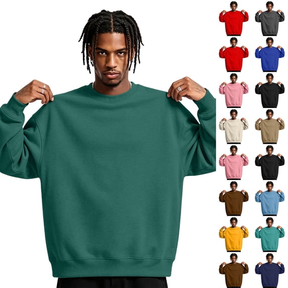 Dwellite Men's Crewneck Sweater Long Sleeve Pullover Sweaters Business Casual Lightweight Stretch Sweaters for Fall Winter Dark Green XL