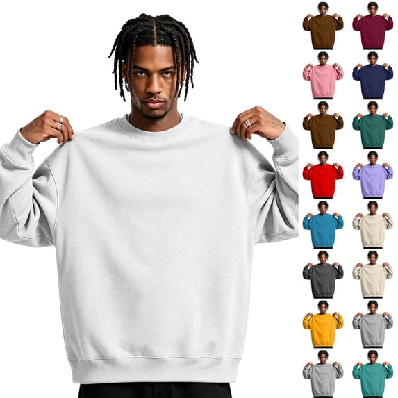 Dwellite Men's Crewneck Sweater Long Sleeve Pullover Sweaters Business Casual Lightweight Stretch Sweaters for Fall Winter White S