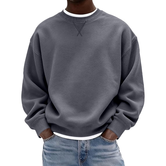 Dwellite Men's Crewneck Sweatshirt Long Sleeve Fleece Fall Oversized Pullover Tops Loose Comfy Basic Shirts Dark Gray 4XL