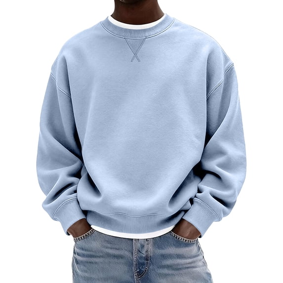 Dwellite Men's Crewneck Sweatshirt Long Sleeve Fleece Fall Oversized Pullover Tops Loose Comfy Basic Shirts Sky Blue XL