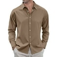 thumbnail image 1 of Dwellite Men's Fit Dress Shirt Solid Color Long Sleeve Casual Business Trendy Collared Button Up Shirts 2026 Light Brown 3XL, 1 of 7