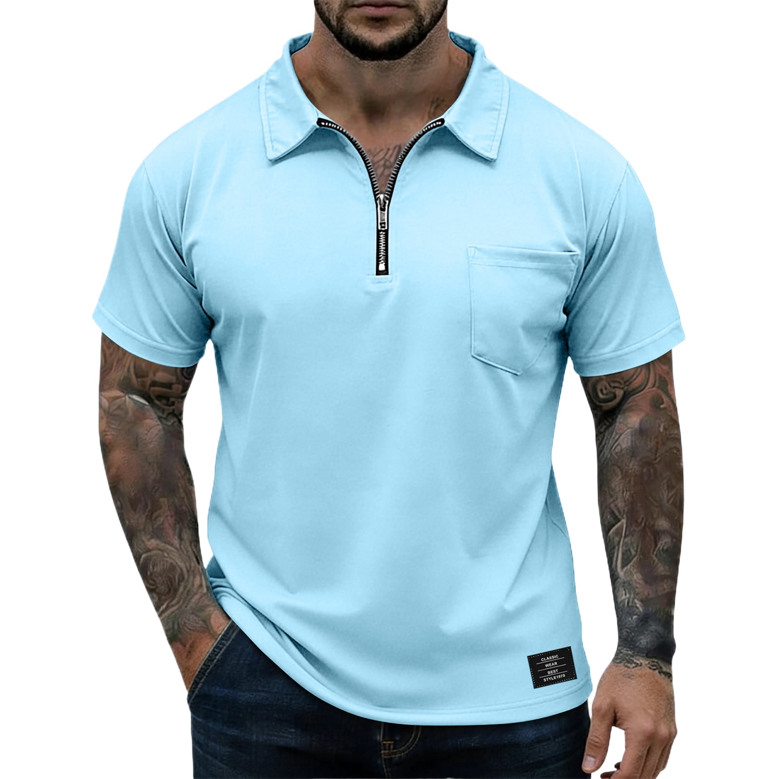 Dwellite Men's Golf Polo Shirts Classic Quarter Zipper Shirts Lapel ...