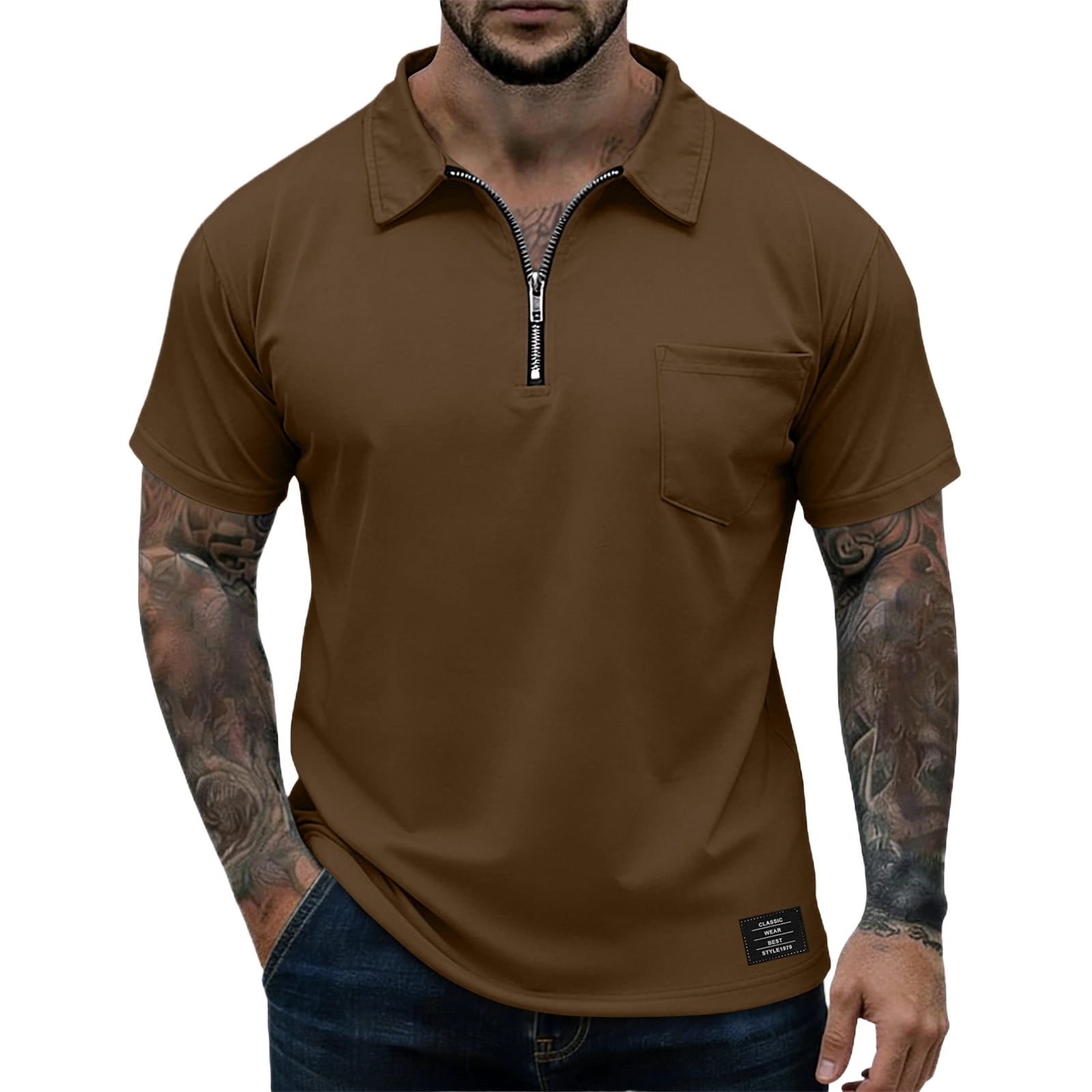 Dwellite Men's Golf Polo Shirts Classic Quarter Zipper Shirts Lapel ...