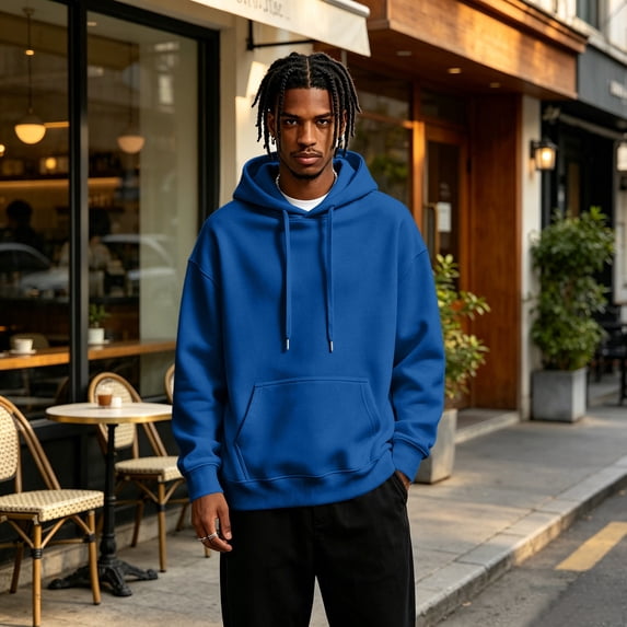 Dwellite Men's Hoodie Pullover Soft Fleece Sweatshirts Casual Long Sleeve Athletic Hoodies Pocket Blue 3XL
