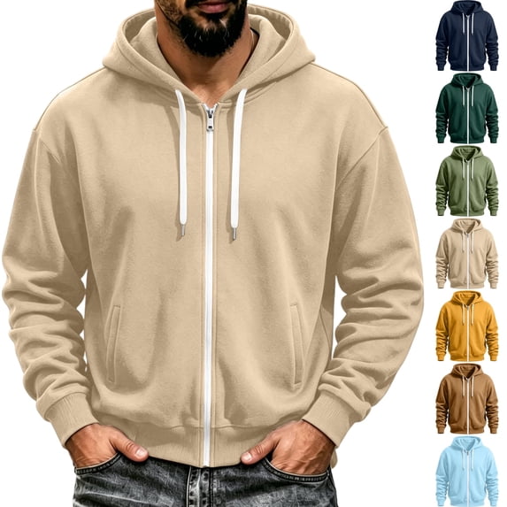 Dwellite Men's Hoodie Zip Up Casual Fashion Hooded Fleece Lined Sweatshirt Winter Fashion Warm Soft Comfortable Tops for Work Casual 2026 Army Green S