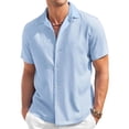 thumbnail image 1 of Dwellite Men's Linen Button Down Short Sleeve Shirt Casual Spring Summer Solid Color Beach Wedding Shirts 2026 Blue XL, 1 of 4