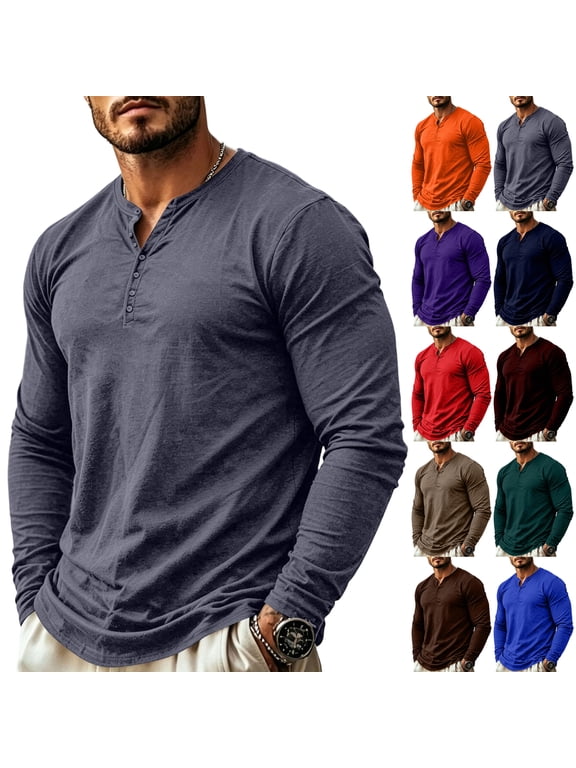 Men's Long Sleeve Henley Shirt Casual Button Up Slim Fit Soft Fall Tops Lightweight Pullover Henley Tee Shirt 2026 Saffron S
