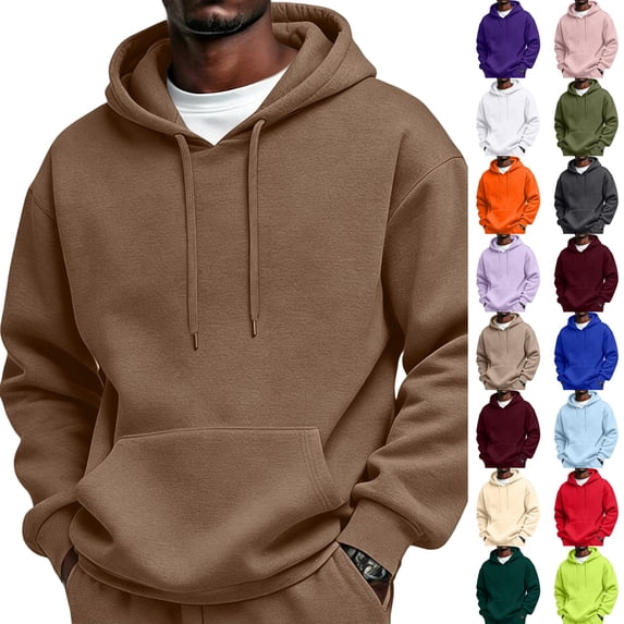 Dwellite Men's Oversized Hoodie Waffle Knit Sweatshirts Casual Hooded Pullover Athletic Hoodie with Pocket Coffee M