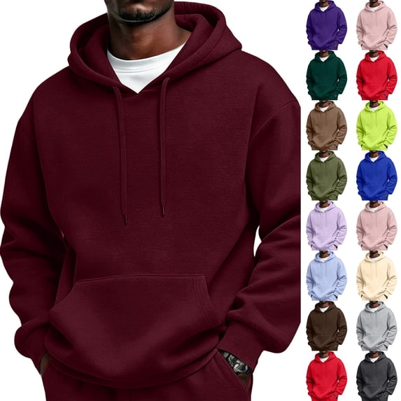 Dwellite Men's Oversized Hoodie Waffle Knit Sweatshirts Casual Hooded Pullover Athletic Hoodie with Pocket Wine XL