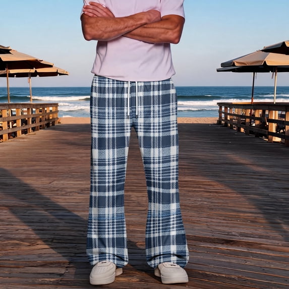 Dwellite Men's Plaid Dress Pants Fit Formal Pants Business Checked Trousers Color Block Lounge Pant with Pockets 2026 Dark Blue L